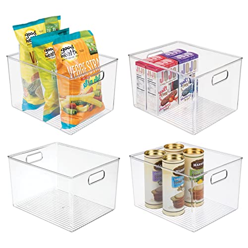 mDesign Plastic Storage Organizer Container Bin for Kitchen Organization in Pantry, Cabinet, Countertop Fridge, Refrigerator, and Freezer – Hold Food, Drink, or Snacks, Ligne Collection, 4 Pack, Clear
