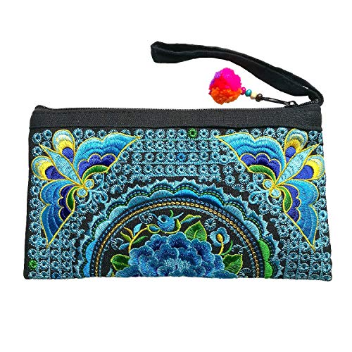 Sabai Jai – Smartphone Wristlet Bag – Handmade Embroidered Boho Clutch Wallets Purses (Deep Blue)