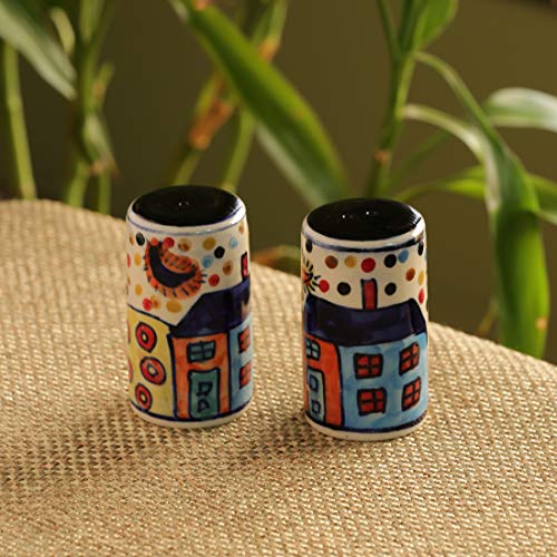 ExclusiveLane ‘Hut’ Hand-Painted Decorative Ceramic Salt and Pepper Shakers Set with Lids for Dining Table, Kitchen, Table Décor | Salt and Pepper Shaker for Home, Office (80 ML, Set of 2)