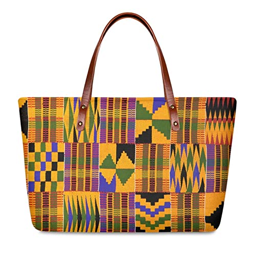 Women’s Tribal African Style Totes Bag, Soft Neoprene Tote Shoulder Bag, Large Capacity Top-Handle Handbag
