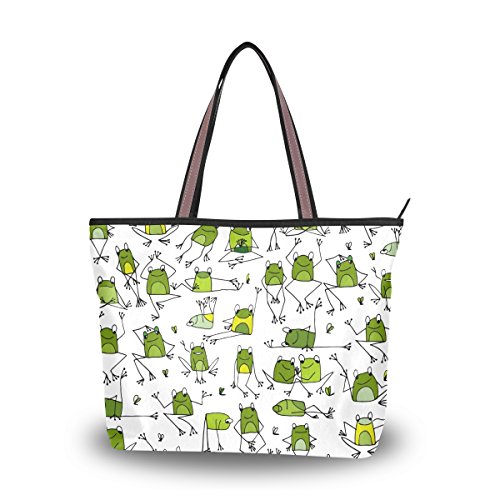 Large Shoulder Bag Funny Frogs Bag Tote Top Handbag With Zipper Pocket Handle Bag