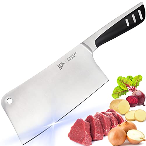 Lux Decor Collection Meat Cleaver – 7 Inch Sharp Butcher Knife | High Carbon Stainless Steel Meat Chopper | Kitchen Cleaver Knife for Home Kitchen & Restaurant| Meat Cleaver Knife Heavy Duty