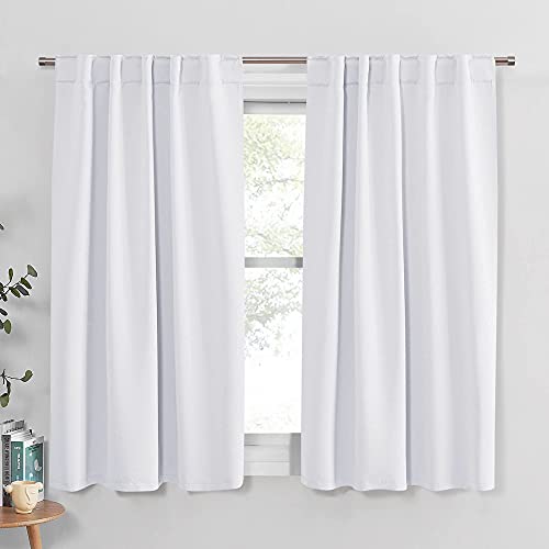 PONY DANCE White Window Curtain Panels – Short Drapes Back Tab/Rod Pocket Window Treatments Curtain Blinds Home Decoration for Kitchen Bedroom, W 42 by L 45 inch, Pure White, 2 PCs