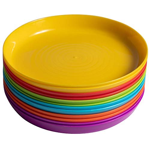 Klickpick Home Kids Plates – 12 Pcs Plate Children Plastic Plates Dishes Reusable – 6 Bright Colors Dishwasher Microwave Safe BPA Free Plate Perfect for Kid and Toddlers