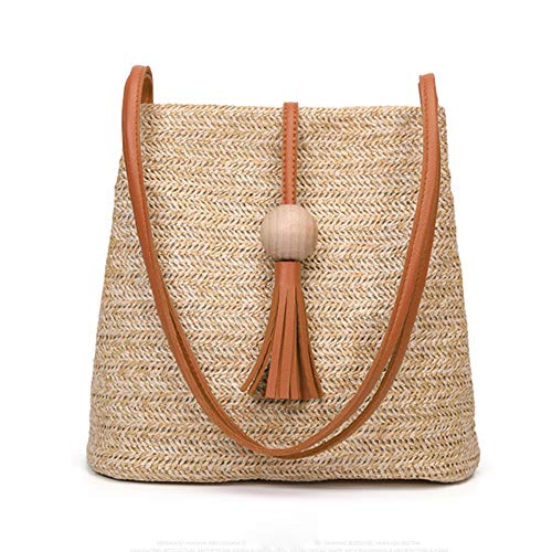 GL-Turelifes Medium Straw Bag Hand Weave Beach Handbag Summer Crossbody Shoulder Bags Bucket Tassel Totes for Women