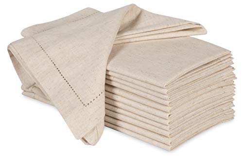 Ramanta Home Cloth Dinner Napkins in Cotton Flax Fabric with Hemstitched & Tailored Mitered Corner Finish Size 20×20 inch Set of 12