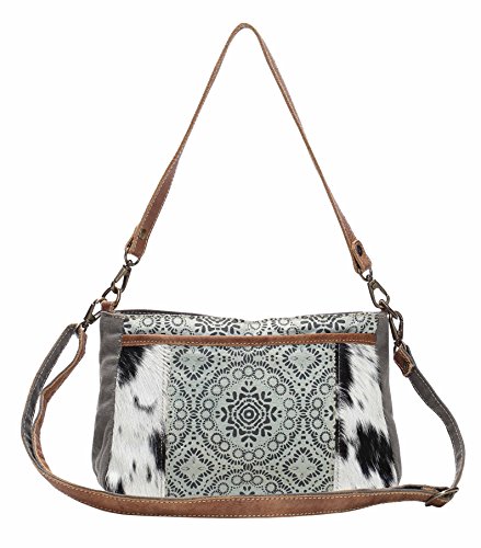 Myra Bag Dual Strap Cowhide & Upcycled Canvas Bag S-1149, Brown, One Size