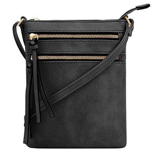 DELUXITY Crossbody Purse Bag Shoulder Bag Multi Pocket Zipper Purse | Black