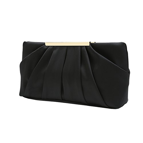 CHARMING TAILOR Clutch Evening Bag Elegant Pleated Satin Formal Handbag Simple Classy Purse for Women (Black)