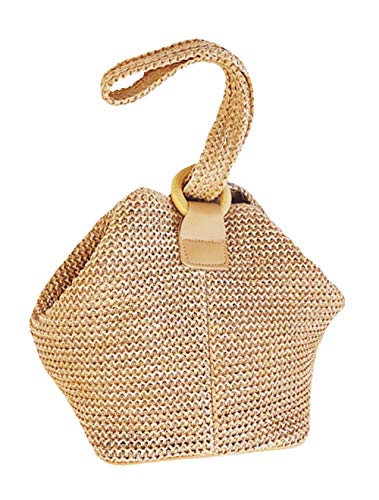 Women Top Handle Bag Straw Weave Circular Ring Bucket Bag