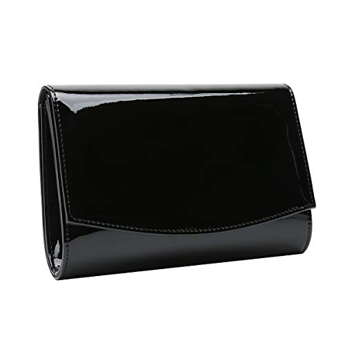 CHARMING TAILOR Patent Leather Flap Clutch Classic Elegant Evening Bag Chic Dress Purse (Black)
