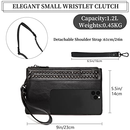 Wristlet Clutch Purses,VASCHY SAC Large Studs Soft Faux Leather Crossbody Evening Clutch Wallet for Women Black | The Storepaperoomates Retail Market - Fast Affordable Shopping