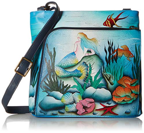 Anuschka Hand Painted Women’s Genuine Leather Crossbody with Front Zip Organizer & RFID Card Protection – Little Mermaid