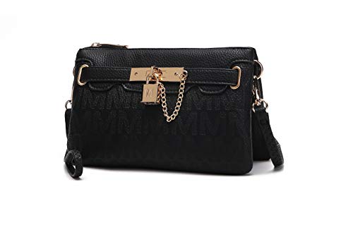 MKF Crossbody Bags for Women, Wristlet Strap – PU Leather Shoulder Handbag – Small Pocketbook Messenger Purse Black