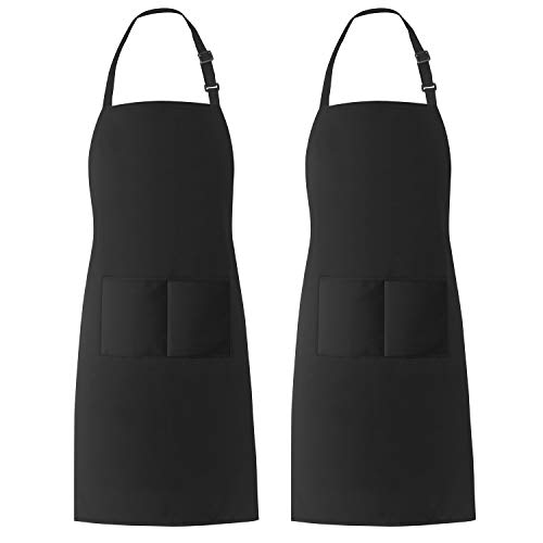 Xornis 2 Pack Adjustable Bib Aprons with 2 Pockets Apron for Women Men Kitchen Cooking Chef, Black
