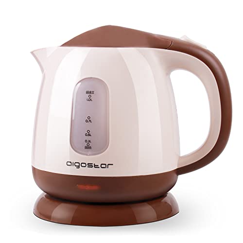 Aigostar Romeo – Mini Electric Tea Kettle, BPA Free, 1.0L, 1100W, Hot Water Heater, Light Apricot and Brown