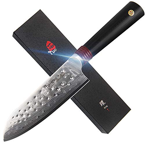 TUO Santoku Knife, 5.5” Japanese High Carbon Damascus Stainless Steel Blade, Dishwasher Safe, Black Fiberglass Handle, Asian Kitchen Knife For Home And Restaurant, Includes Gift Box