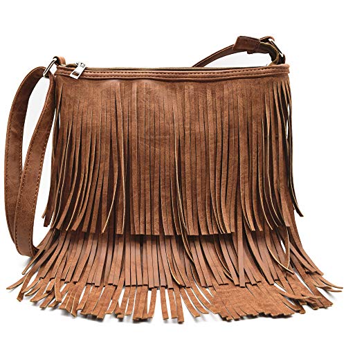 Western Cowgirl Style Fringe Cross Body Handbags Concealed Carry Purse Country Women Single Shoulder Bags (Cognac)