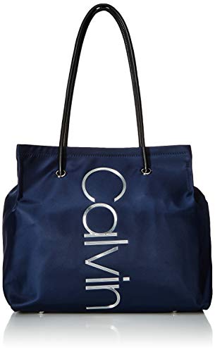Calvin Klein Mallory Nylon North/South Vertical Branding Tote, Navy