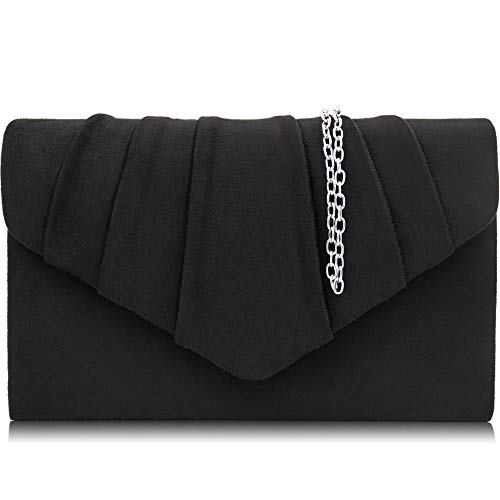 Milisente Clutch Purses For Women Suede Pleated Evening Bag Bridal Evening Clutch Bag (Black)