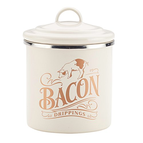 Ayesha Curry Enamel on Steel Bacon Grease Can / Bacon Grease Container – 4 Inch, White