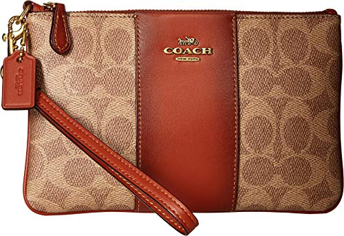 COACH Color Block Coated Canvas Signature Small Wristlet B4/Tan Rust One Size