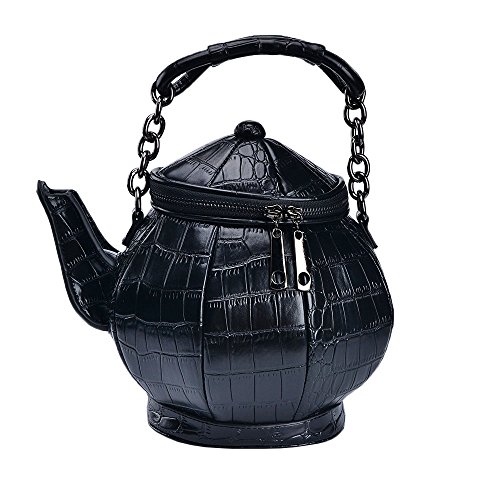Nite closet Gothic Purse for Women Teapot Handbag Alice Shoulder Bag Crossbody (Black)
