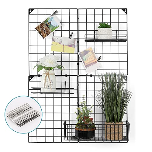 NEX Wall Grid Panel with 3 Wire Baskets, Photo Picture Memo Board Room Decor DIY Wall Storage Organizer, 32.6” x 23.8”