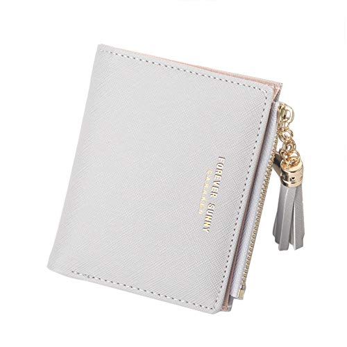 Belsmi Women’s Small Compact Slim Leather Mini Wallet Lady Purse Zipper Pocket Card Organizer Bifold Wallets (Grey)