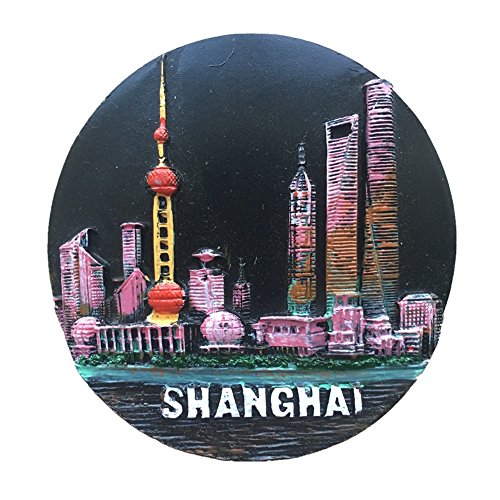 Lujiazui Shanghai China World Resin 3D Strong Fridge Magnet Souvenir Tourist Gift Chinese Magnet Hand Made Craft Creative Home and Kitchen Decoration Magnetic Sticker (Black)