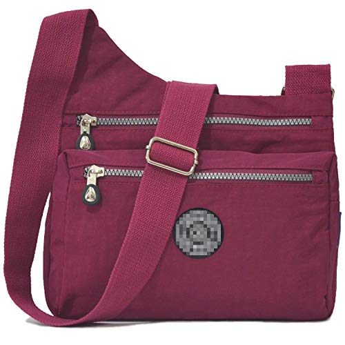 STUOYE Nylon Multi-Pocket Crossbody Purse Bags for Women Travel Shoulder Bag (Z187 Wine Red)