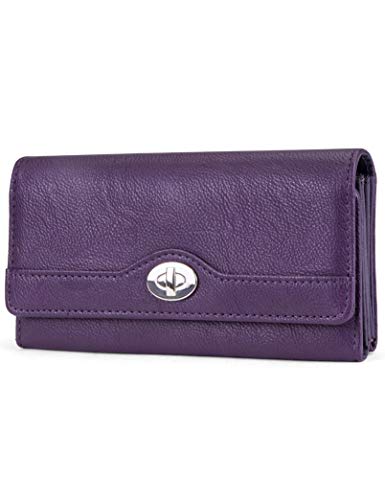 Mundi File Master Womens RFID Blocking Wallet Clutch Organizer With Change Pocket (One Size, (Purple))