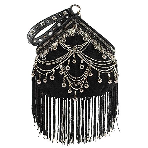 Mary Frances Swag Embellished Leather Wristlet Handbag, Black