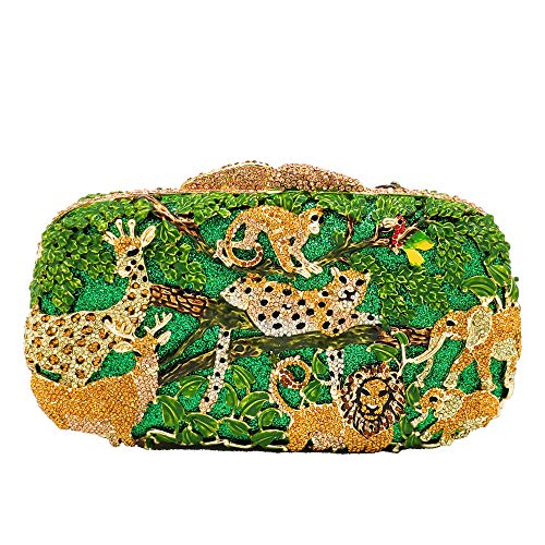 Forest Animal Pattern Style Crystal Clutch Purses for Women Formal Evening Bags (Light Green)