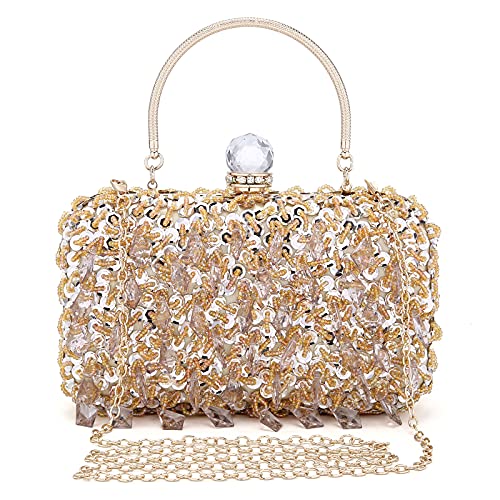 UBORSE Women Rhinestone Wedding Clutch Bag Bling Sequin Evening Purse Vintage Crystal Beaded Cocktail Party Handbag Gold