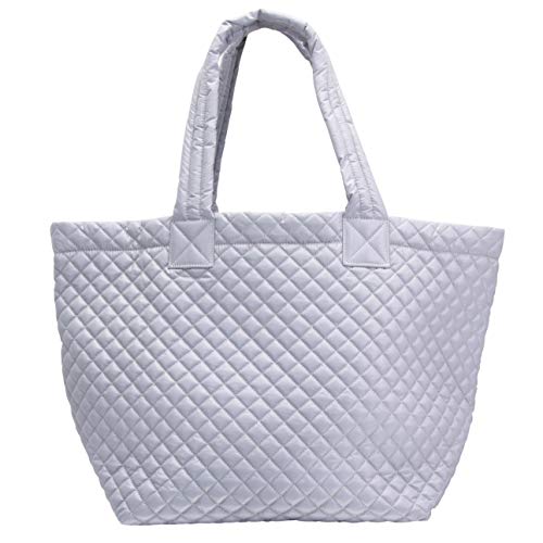 CLARANY Comfortable light weight quilted Tote bag with Pouch water repellent light Gray
