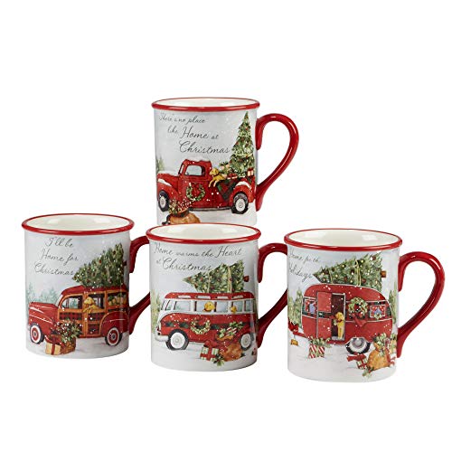Certified International Home for Christmas 18 oz. Mug, Set of 4 Assorted Designs, 4 Count (Pack of 1), Mulicolored