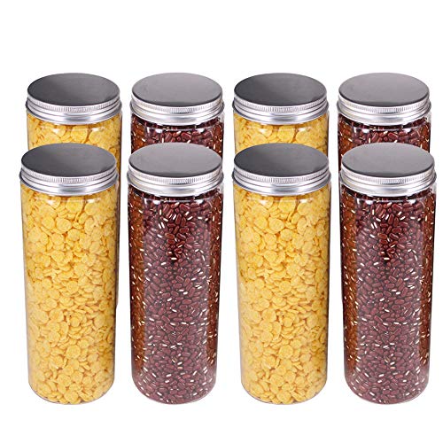 zmybcpack 8 Pack 20 oz (600 ml) Clear Straight Cylinders Plastic Storage Jars- Wide Opening Tubs with Aluminum Lids – BPA Free PET Container Home & Kitchen Storage of Dry Goods, Peanut, Candy