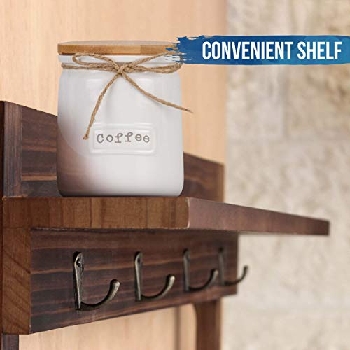 Rustic Mug Rack Wall Mounted with Shelf – 12 Coffee Cup Hangers – Built in Shelf for Coffee, Sugar & More! Wooden Coffee Mug Display and Organizer – Distressed Coffee Rack (Rustic Brown) | The Storepaperoomates Retail Market - Fast Affordable Shopping