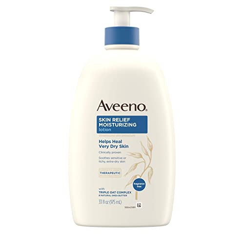 Aveeno Skin Relief Moisturizing Lotion for Very Dry Skin with Soothing Triple Oat & Shea Butter Formula, Dimethicone Skin Protectant Helps Heal Itchy, Dry Skin, Fragrance-Free, 33 fl. oz