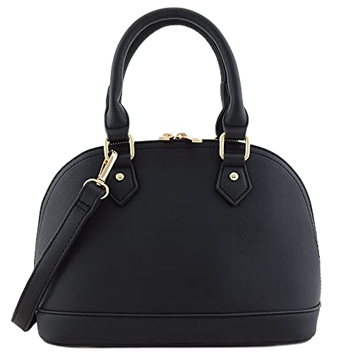 Zip-Around Saffiano Classic Dome Satchel (Black) | The Storepaperoomates Retail Market - Fast Affordable Shopping