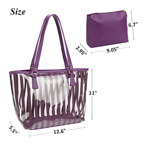 2 in 1 Semi Clear Purse Beach Tote Bags Large Work Shoulder Bag with Interior Pouch (Purple) | The Storepaperoomates Retail Market - Fast Affordable Shopping