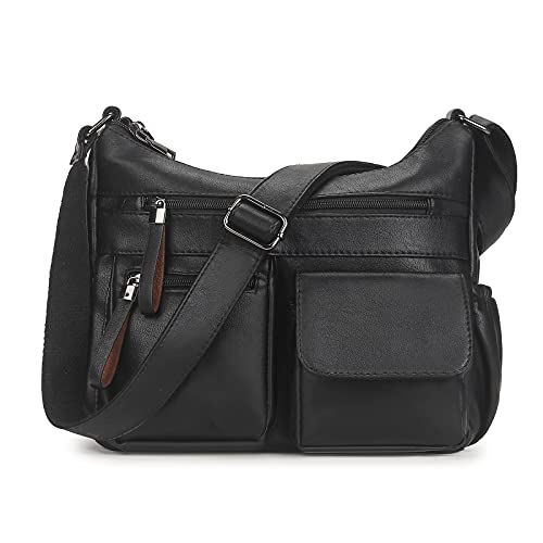Artwell Hobo Shoulder Bag Soft PU Leather Crossbody Bag For Women Tote Handbag Purse Fashion Bag Lady (Black)