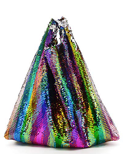 Miuco Rainbow Sequins Totes Colorful Reversible Sparkling Shoulder Bags