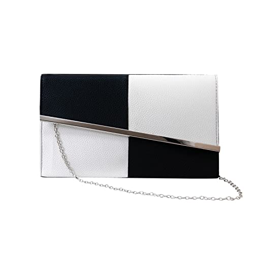 KEENICI Womens PU Leather Envelope Clutch Bag for Women Evening Handbags Shoulder Bags (Black and White)