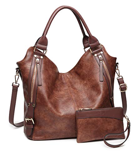 Women Tote Bag Handbags PU Leather Fashion Hobo Shoulder Bags with Adjustable Shoulder Strap, L, Brown