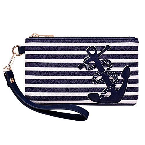 PU Leather Anchor Purse, 8.5″x5.0″ Wristlet Bag Zip Coin Pouch for Smart Phones Keys