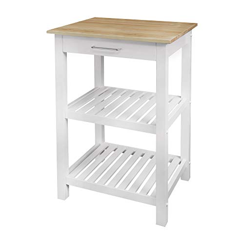 Casual Home Sunrise (Small) with Solid Harvest Hardwood Top Kitchen Island, 22.75″W, Natural&White