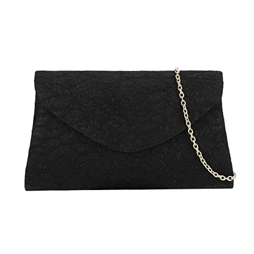 CHARMING TAILOR Classic Lace Clutch Purse Formal Handbag Evening Bag for Prom/Wedding (Black)