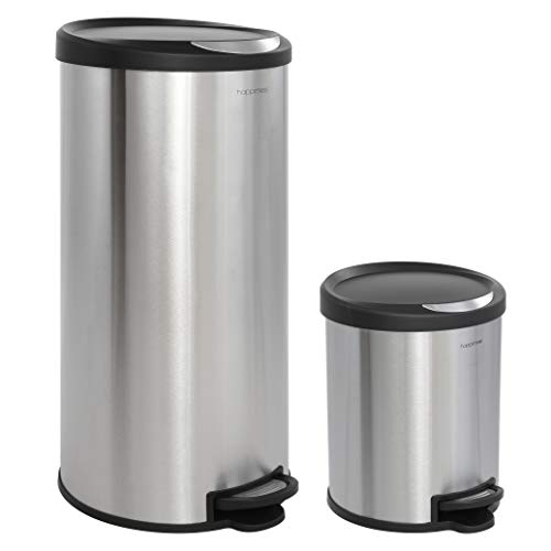 happimess HPM1001A Step-Open Free Mini Garbage Bin, for Home, Office, Kitchen Trash Can, Large:7.9 Gallon Small:1.3 Gallon, Stainless Steel/Black